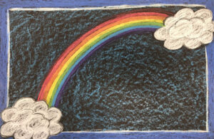 Rainbow, Crayola Sticks on 12"x18" black paper