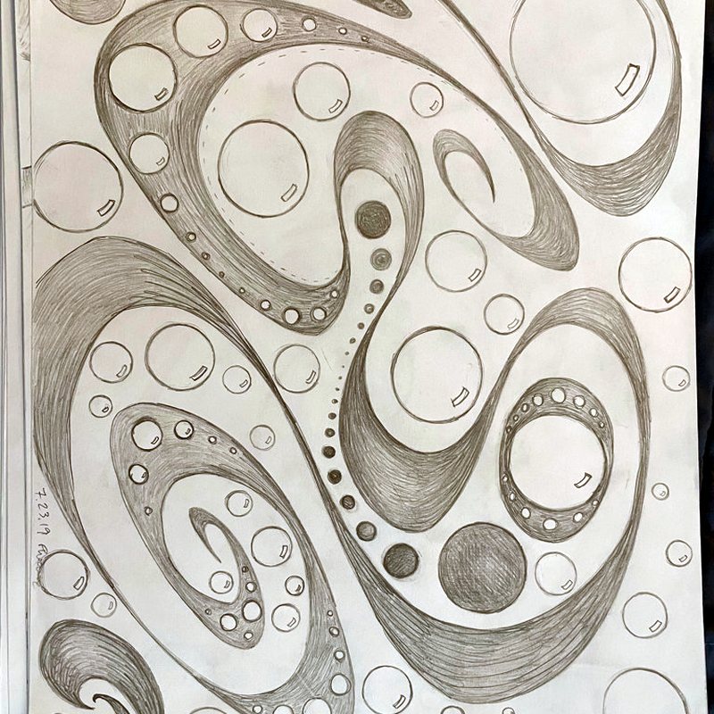 Pencil pattern of swirls and bubbles.